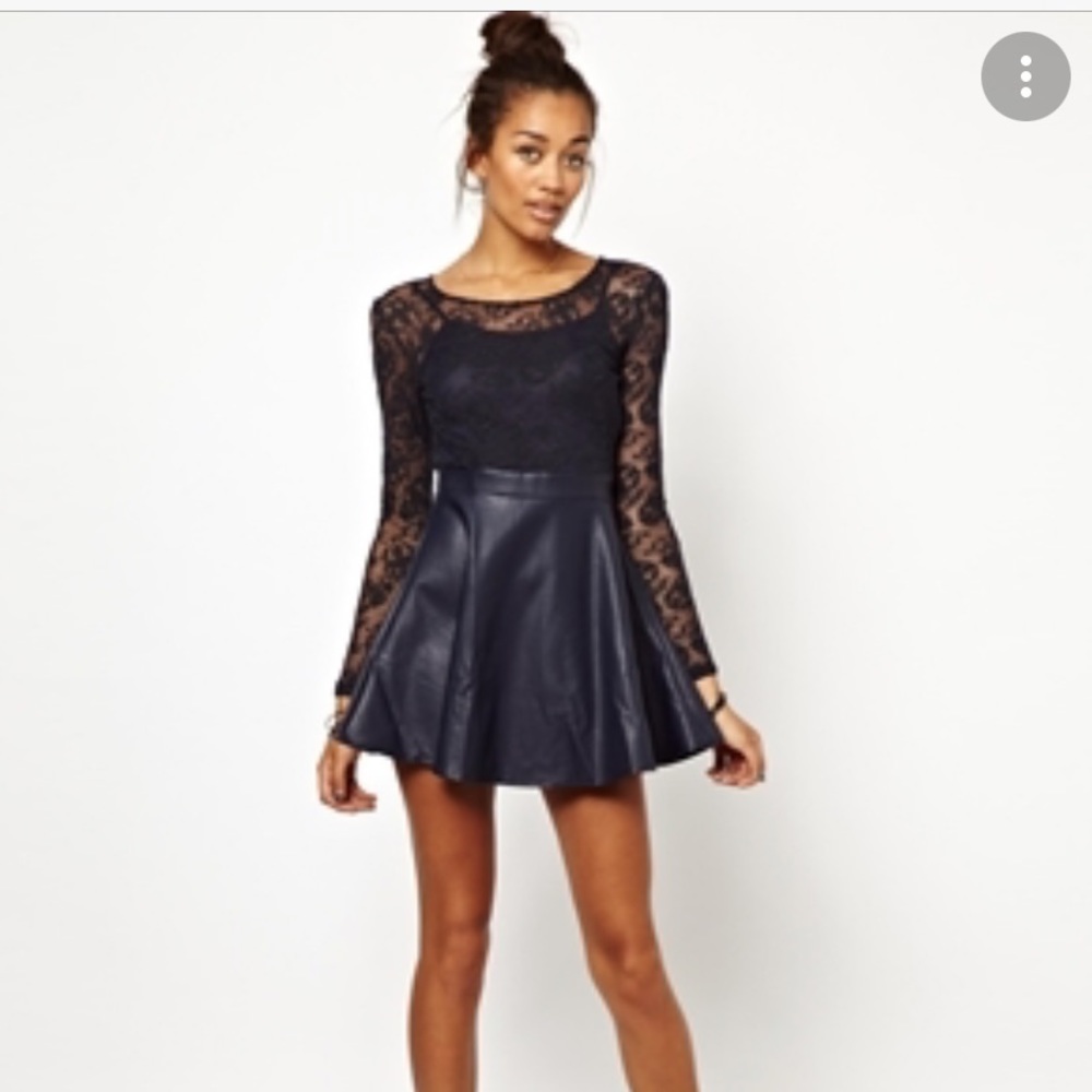 Motel Rocks Navy Leather and lace dress. Size XS